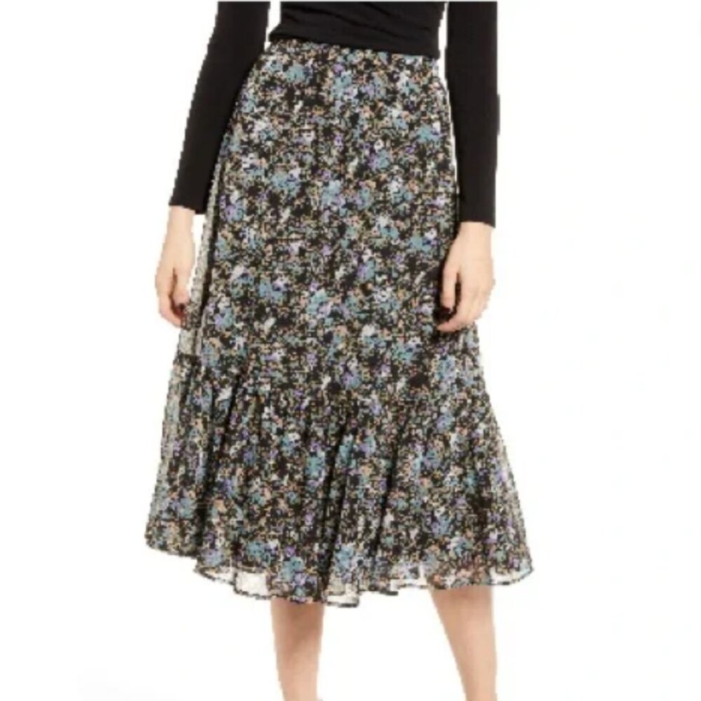 NWT Ten Sixty Sherman Womens Floral A-line Maxi Skirt Size S Ruffle Hem Purple